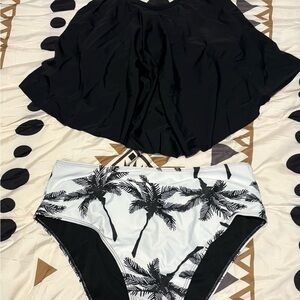SHEIN Tropical Palm Bikini Set in Black and White